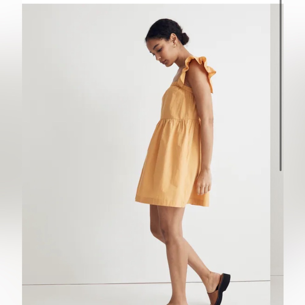 Madewell Yellow Flutter Sleeve Square Neck Mini Dress Pockets NK479 Womens Sz XL - Picture 2 of 13